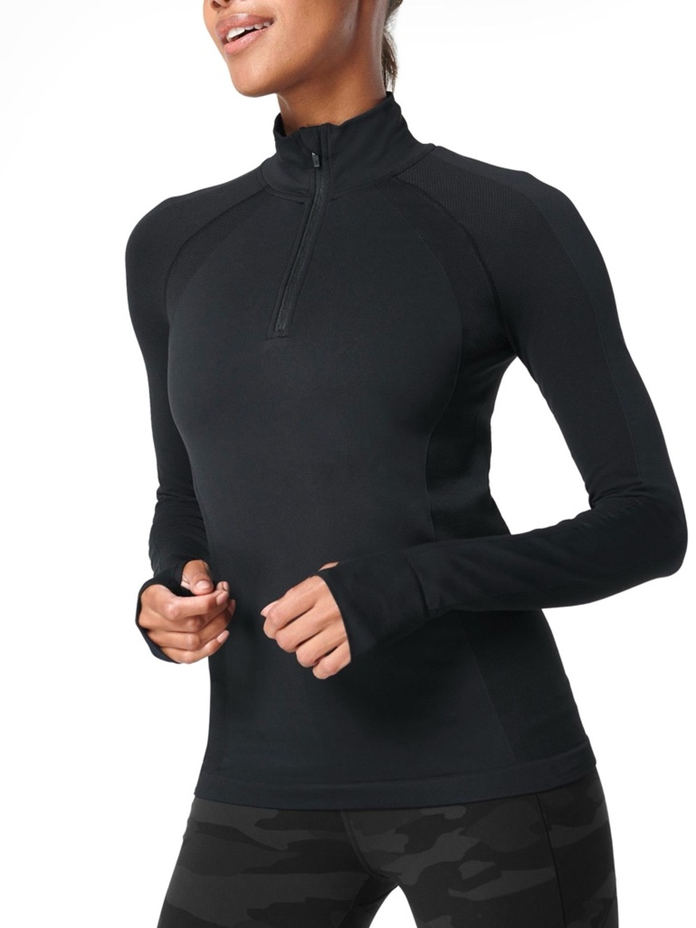 Sweaty Betty Athlete Seamless Quarter Zip Long Sleeve Black Top Size S